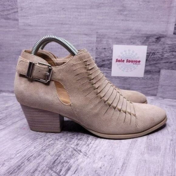 Franco Sarto Great Seppia Western Suede Heeled Ankle Boot Tan Women's sz 7.5 - Picture 1 of 9